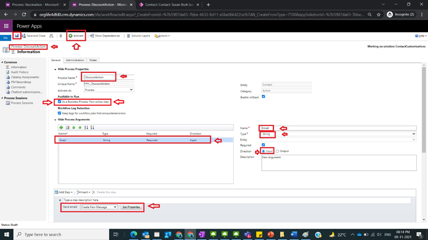Call Action from BPF in Dynamics CRM